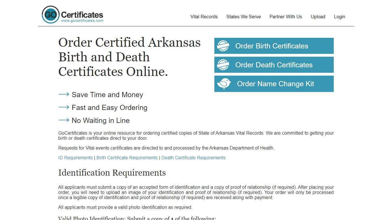 Order Certified Arkansas Birth and Death Certificates Online.